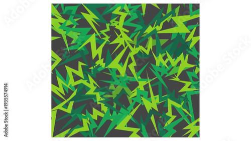Abstract neon green lightning bolts pattern on dark background, vibrant illustration from overhead viewpoint