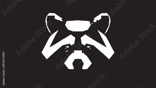 Geometric Minimal Panda Face Logo Emblem on Black Background.