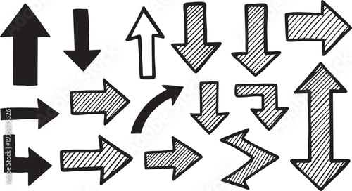 Versatile Arrow Icons Collection: Striped, Zigzag, Curly, Doodle Vector Graphics for UI & Creative Design"