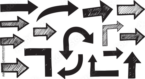 Versatile Arrow Icons Collection: Striped, Zigzag, Curly, Doodle Vector Graphics for UI & Creative Design"