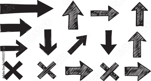 Versatile Arrow Icons Collection: Striped, Zigzag, Curly, Doodle Vector Graphics for UI & Creative Design"