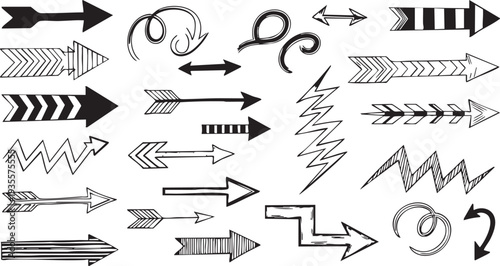 Versatile Arrow Icons Collection: Striped, Zigzag, Curly, Doodle Vector Graphics for UI & Creative Design"