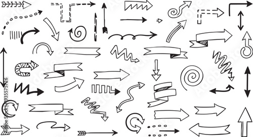 Doodle Arrow Icons Set: Hand-Drawn, Curly, Playful Vector Graphics for Kids & Creative Projects