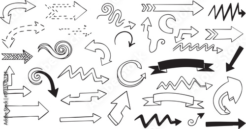 Doodle Arrow Icons Set: Hand-Drawn, Curly, Playful Vector Graphics for Kids & Creative Projects