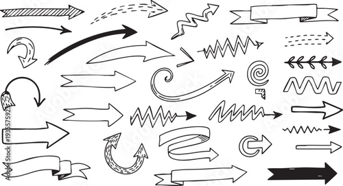 Doodle Arrow Icons Set: Hand-Drawn, Curly, Playful Vector Graphics for Kids & Creative Projects