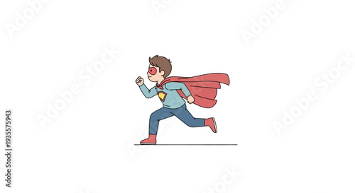 Cartoon Man Running with Superhero Cape.