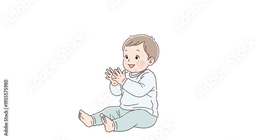 Happy Baby Sitting on Floor Clapping Hands.
