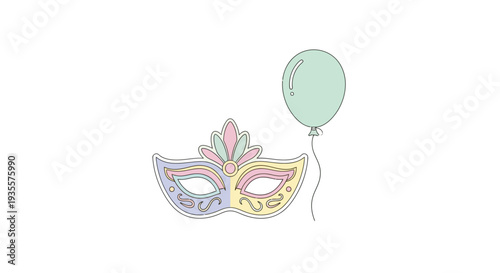 Colorful Venetian Mask with Balloon Decoration.