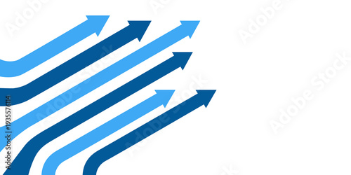 Multiple light blue and dark blue arrows curve and point upwards representing growth progress and upward movement on grey checkered background