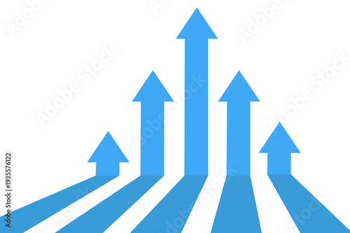 Canvastavla Five light blue arrows ascend from bottom increasing in height and width showing