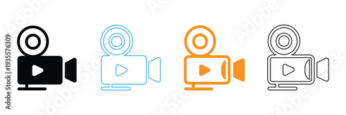 Vibrant video camera and monitor icons in different colors for creative projects