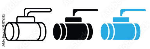 Water Pipe Valve Icon Set Vector Illustration. Industrial Plumbing Ball Valve Symbol for Pipeline, Gas, Oil, and Maintenance Service Design.