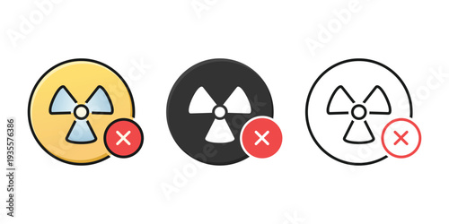 Radioactive Icon with Cross X Mark. No Toxic Hazard. Stop Nuclear. Vector Illustration