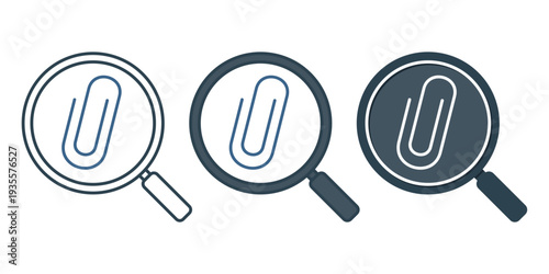 Search Paperclip Icon. Attachment File Finder Symbol. Vector Illustration