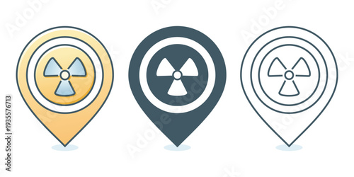 Map Pin Icon with Radioactive Symbol. Nuclear Hazard Location. Vector Illustration
