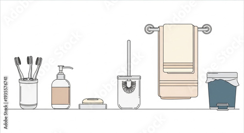 Bathroom hygiene items on a shelf illustration.