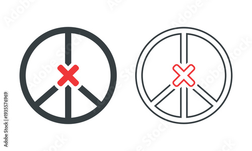 Peace Emblem with Red X Mark. Anti Peace Symbol and War Conflict Icon. Vector Illustration