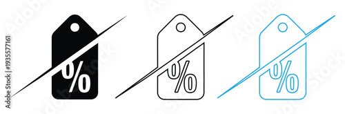 No Discount Price Tag Set Vector Icon. Percent Off Strike Through Symbol for Retail, Shopping, and E-commerce Promotion Warning.
