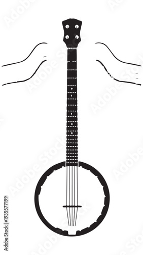Silhouette of a Banjo: A Classic Stringed Instrument in Folk Music.