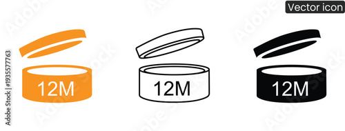 Set of modern vector icons featuring 12M jars with lids in orange, black, and white, perfect for design and branding projects