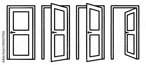 Hand drawn line art door set featuring open and closed positions for architectural design