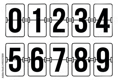 Line art numerical set featuring flip display digits from zero to nine for creating timers and scoreboards