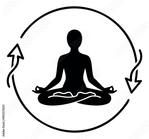 Graphic illustration of a meditating person depicting a cycle of well-being for mental health and spiritual wellness