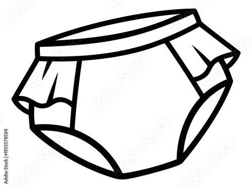 Hand drawn line art illustration of a baby diaper depicting essential baby wear for infant care