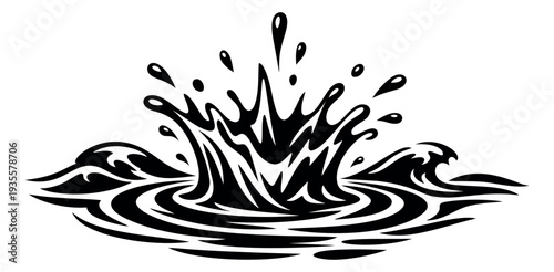 Graphic illustration of a water splash depicting dynamic ripples and drops for branding and liquid themes