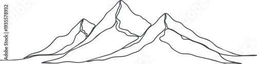 Hand drawn line art mountain set featuring peaks and a range for nature and outdoor adventures