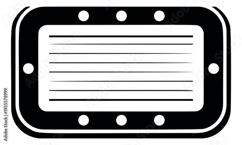 Line art illustration of a porthole frame depicting a blank lined area for text or notes