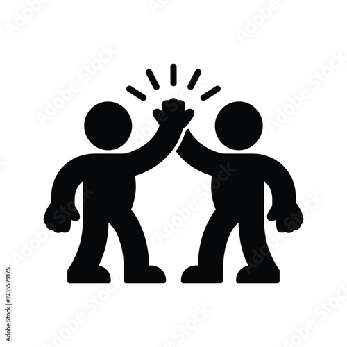 Two stick figures bumping fists with motion lines teamwork vector illustration isolated on white background