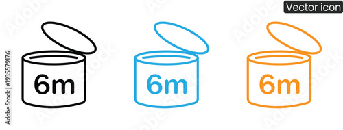 Three open tin cans with 6m label in black, blue, and orange colors