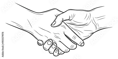 Line art illustration of two hands depicting a handshake for business partnership