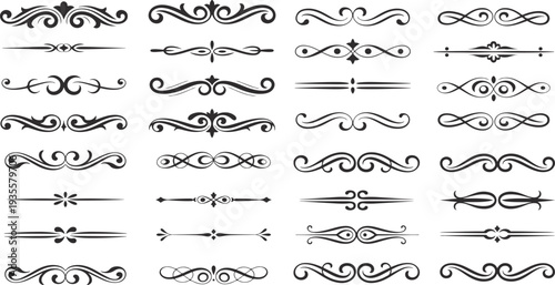 Collection of elegant ornamental swirl line dividers and borders  decorative graphic elements
