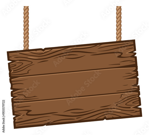 Cartoon illustration of a wooden sign depicting it hanging from ropes for messages