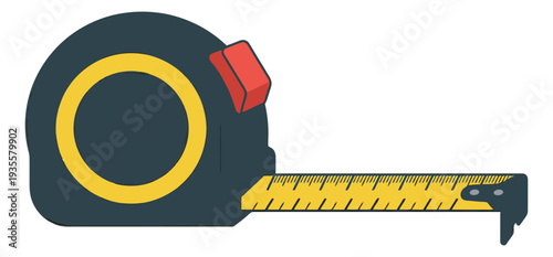 Flat design illustration of a measuring tape depicting an extended blade for construction and measurement projects