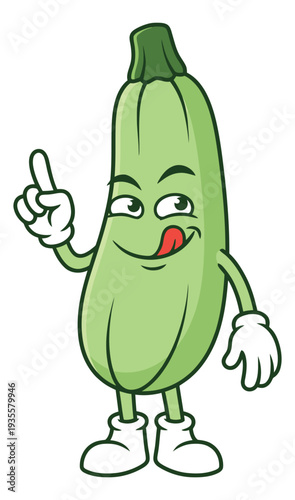 Cartoon illustration of zucchini depicting an idea and a delicious expression for healthy food concepts
