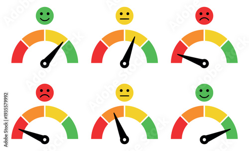 Simple satisfaction gauge set featuring different sentiment levels and emojis for customer feedback