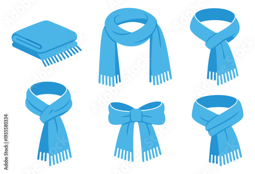 Graphic winter scarves set featuring various knots, wearing styles and a folded blanket for cold weather fashion