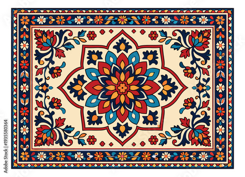 Ornate traditional illustration of an ethnic rug depicting intricate floral patterns for home decor and design