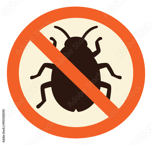 Graphic illustration of a no bug sign depicting pest control for sanitation