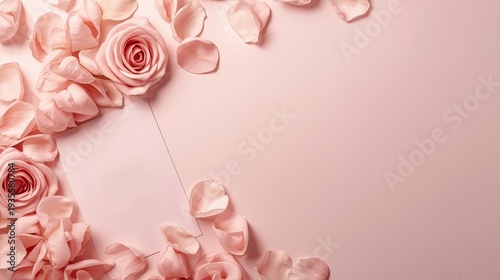 Soft Pink Roses and Petals on a Gentle Pastel Background