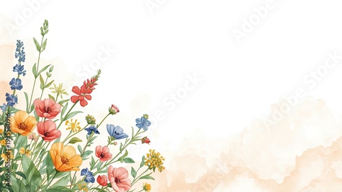 Colorful Floral Arrangement Against Soft Watercolor Background