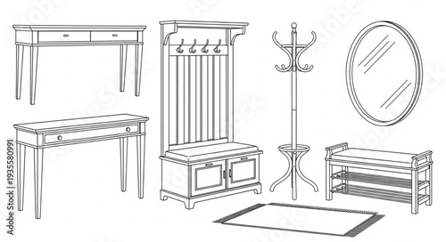 Collection of vintage furniture sketches for home decor.