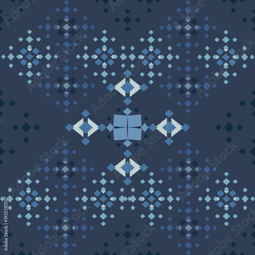 Midnight blue nordic ethnic geometric seamless pattern, boho style, motif fabric, decorative design, textile print design