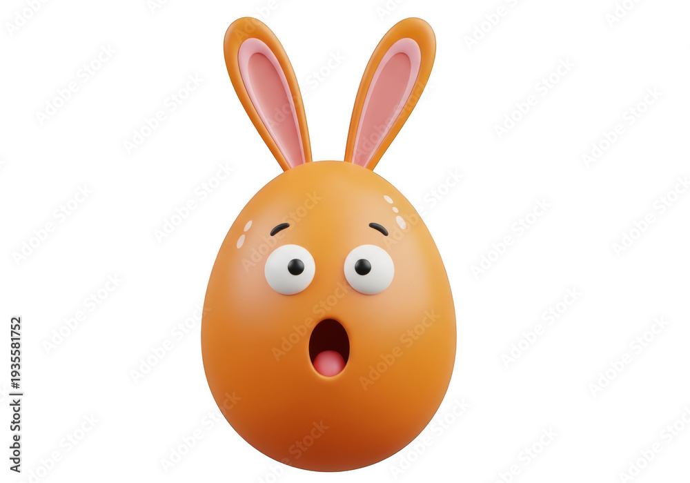 Obraz premium A surprised orange easter egg with bunny ears and big eyes. isolated on transparent background 'Png