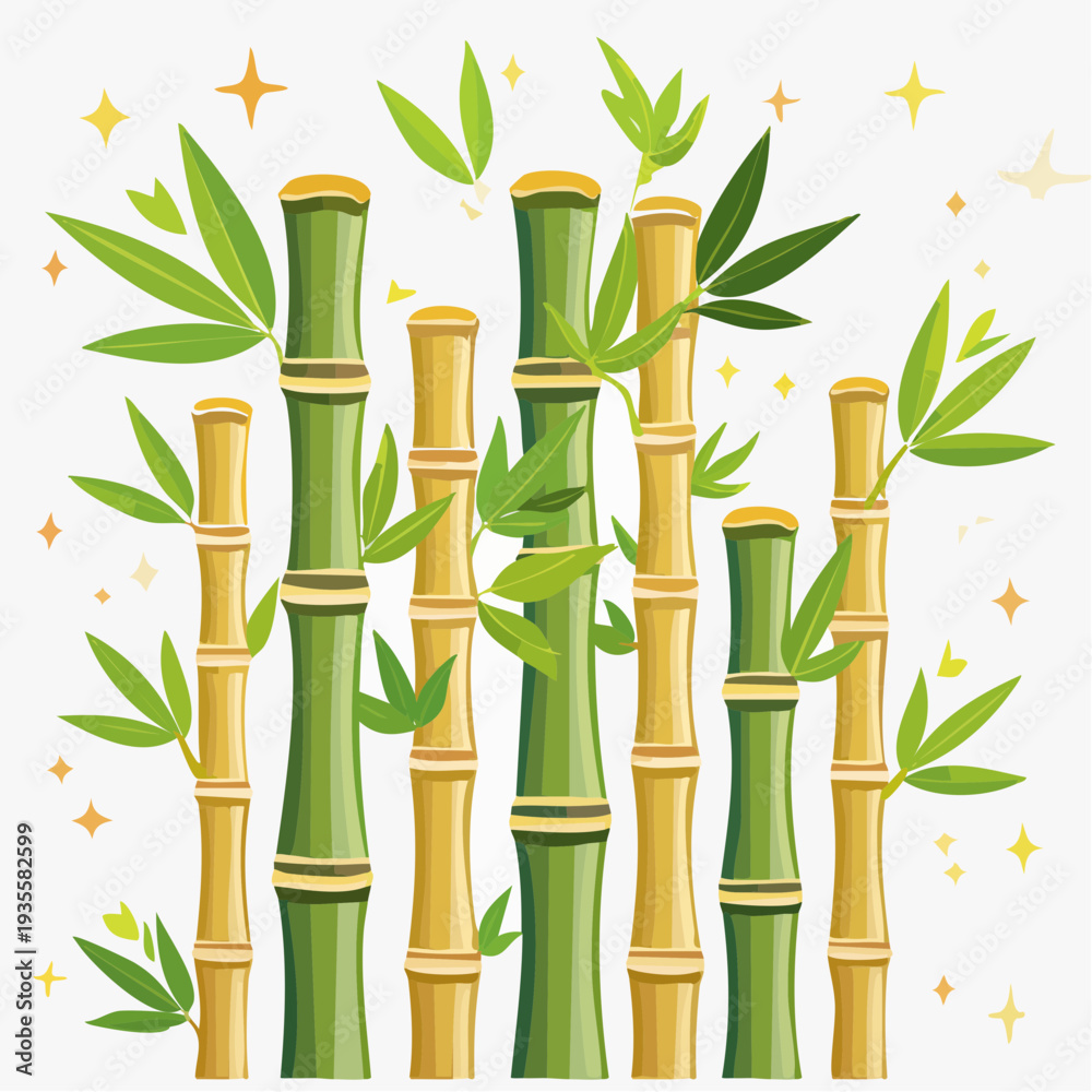 Fototapeta premium Vibrant green and golden bamboo shoots with delicate leaves creating a serene natural backdrop, perfect for decorative themes
