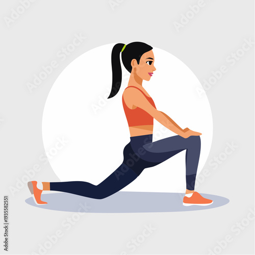 Woman stretching and doing a lunge exercise in athletic wear