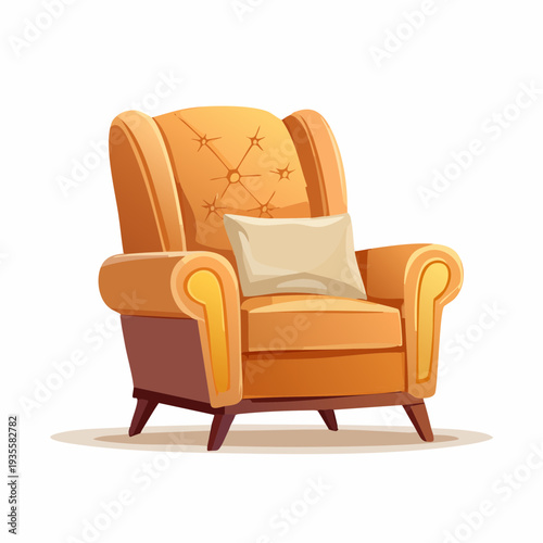 Comfortable orange armchair with a cream cushion and plush upholstery